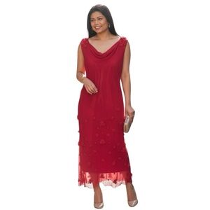 I.C.E  90’s Vtg. y2K Silk, Fairy Red Sleeveless Dress Floral Accents size 10